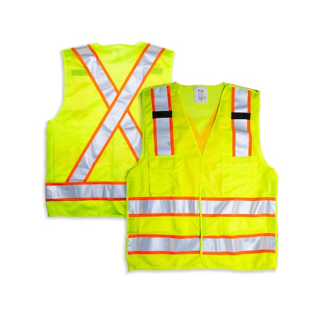 Class 2 High Visibility 5-Point Breakaway Safety Vest, L